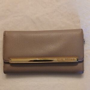 Steve Madden Taupe Fold Wallet with Gold Bar Accent